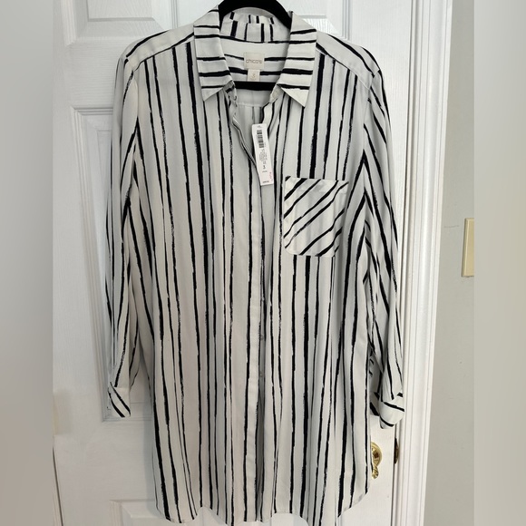 Long Striped Chicos Blouse - Black and White - Picture 1 of 5